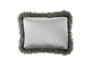 Stříbrný sametový polštář lemovaný kožešinou Copp - 45*35*10cm