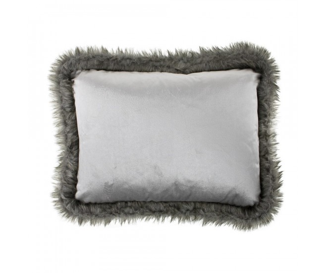 Stříbrný sametový polštář lemovaný kožešinou Copp - 45*35*10cm Mars & More 