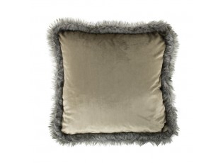 Bílo - zlatý sametový polštář lemovaný kožešinou Copp - 45*45*10cm