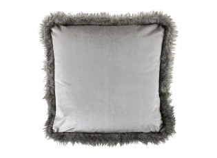 Stříbrný sametový polštář lemovaný kožešinou Copp - 45*45*10cm