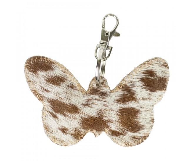 Klíčenka hnědo bílý motýlek z hovězí kůže - 10,5*7*2cm Mars & More 