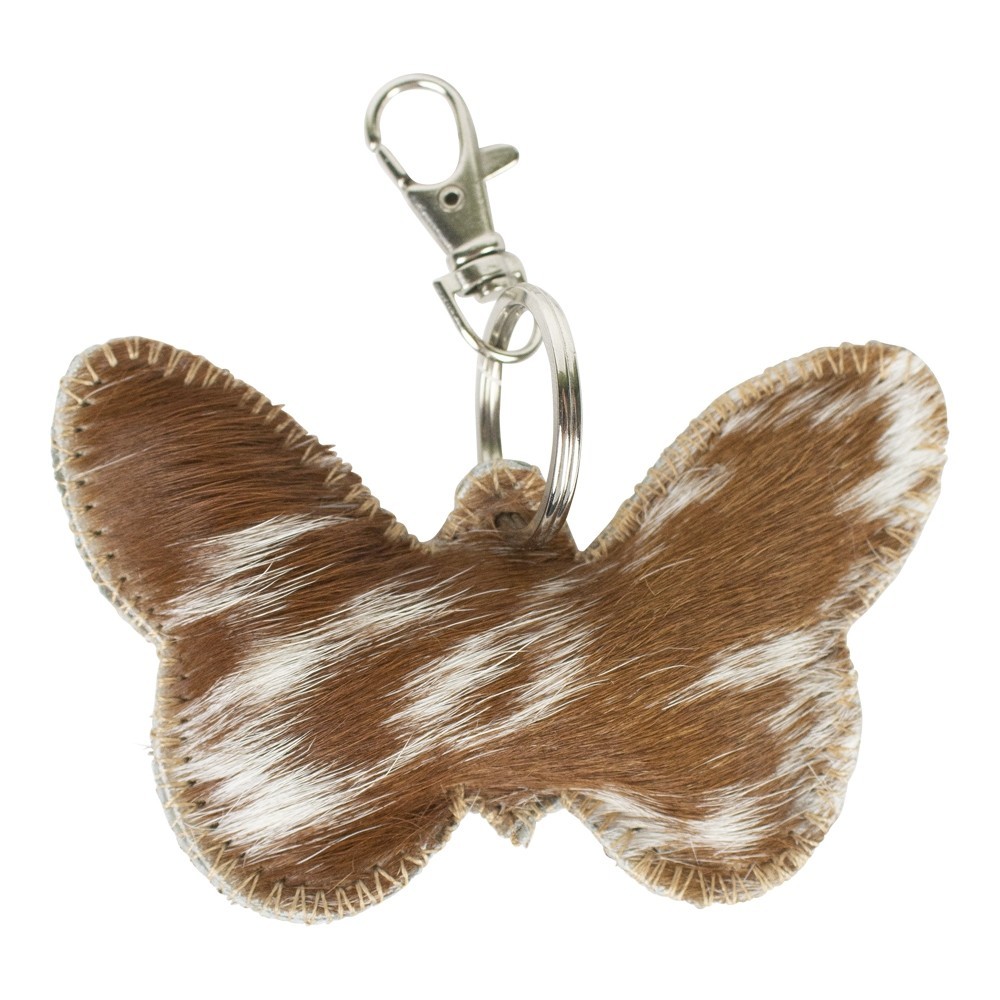 Klíčenka hnědo bílý motýlek z hovězí kůže - 10,5*7*2cm Mars & More Klíčenka hnědo bílý motýlek z hovězí kůže - 10,5*7*2cm Mars & More