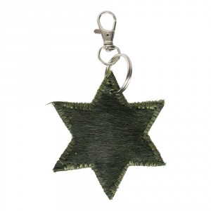 Klíčenka mini hvězda zelená z hovězí kůže - 7*7*1,5cm