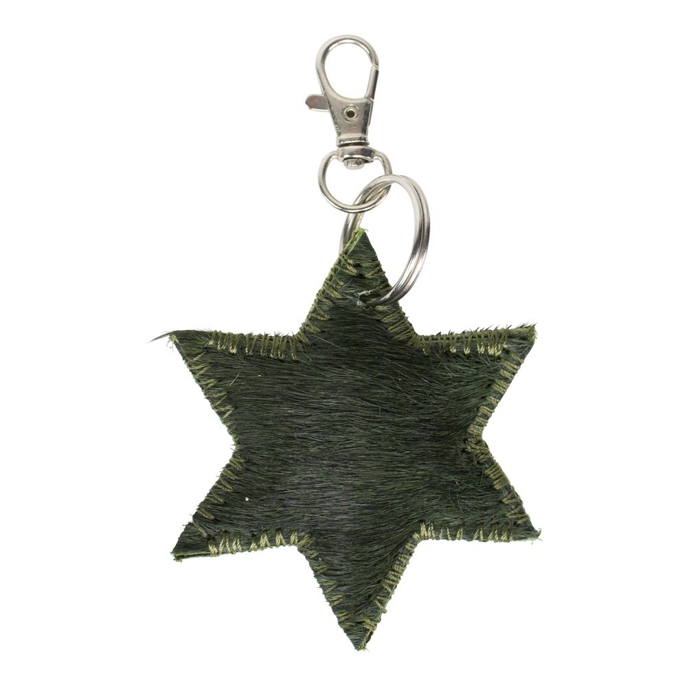 Klíčenka mini hvězda zelená z hovězí kůže - 7*7*1,5cm