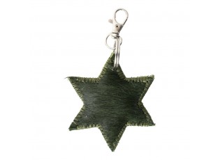 Klíčenka mini hvězda zelená z hovězí kůže - 7*7*1,5cm