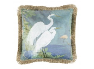 Sametový polštář bílé volavky se zlatými třásněmi Frill - 45*45*10cm