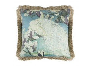 Sametový polštář bílý páv se zlatými třásněmi Frill - 45*45*10cm
