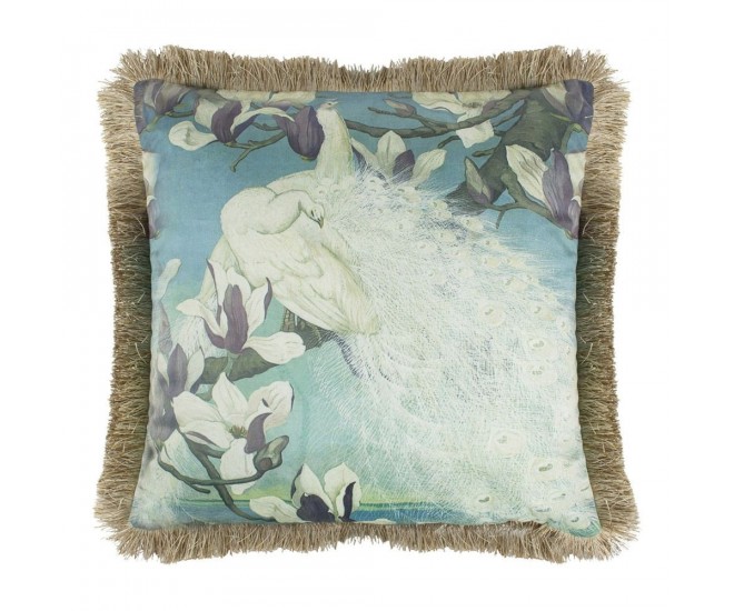 Sametový polštář bílý páv se zlatými třásněmi Frill - 45*45*10cm Mars & More 