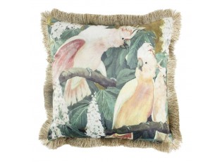 Sametový polštář s papoušky Kakadu se zlatými třásněmi - 45*45*10cm