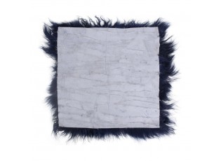 Kožený modrý podsedák dlouhý chlup - 40*40*2cm