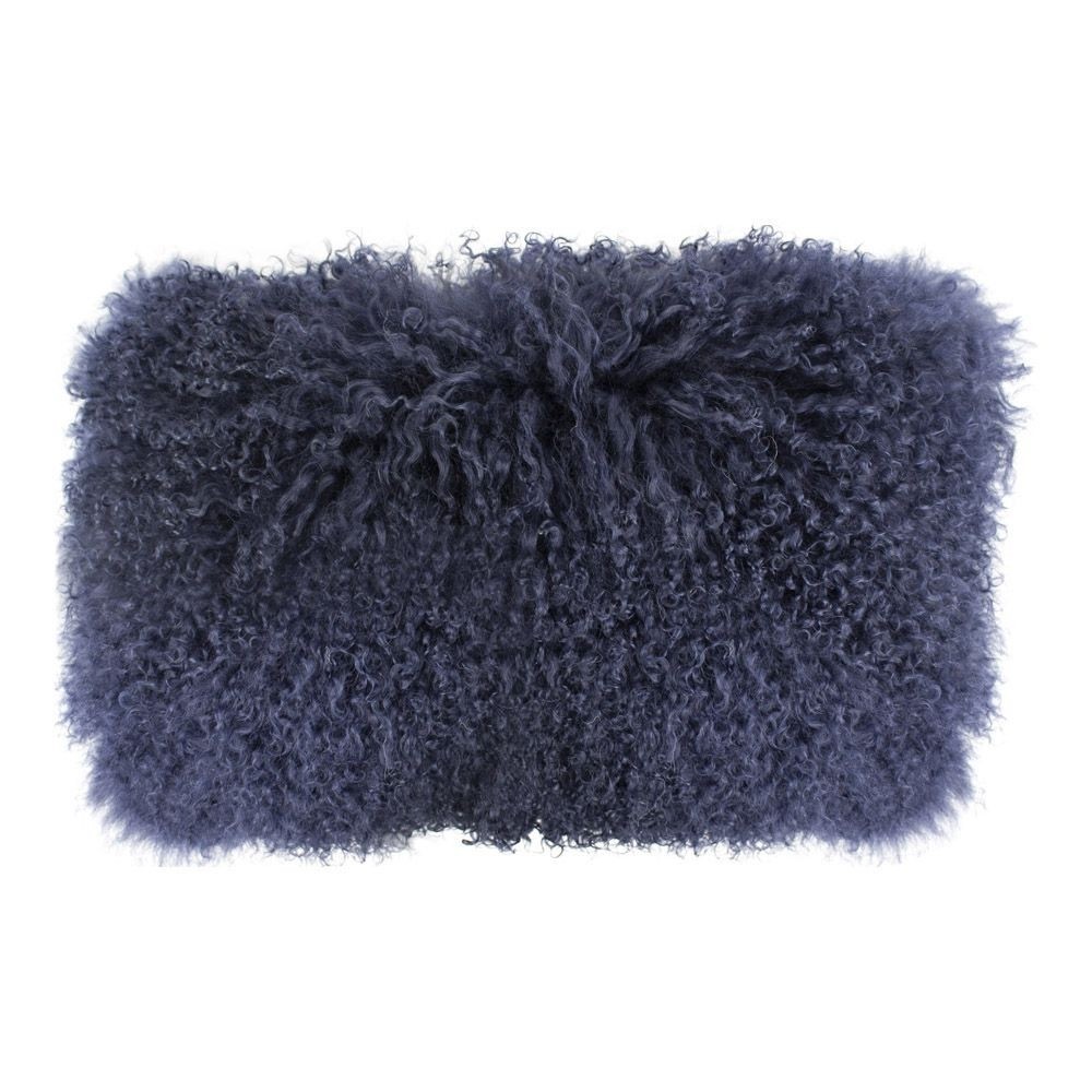 Polštář modrá ovčí kůže kudrnatý dlouhý chlup Navy Curly - 50*30*10cm