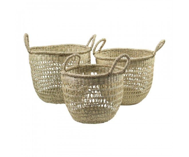 3 ks přírodního pleteného košíku Lorena - 35*35*30cm / 32*32*27cm / 28*28*26cm Mars & More 