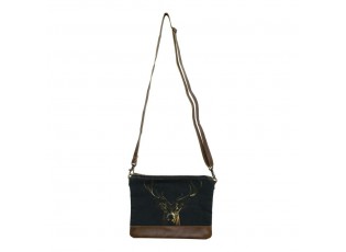 Kožená bavlněná Crossbody s Jelenem Black Deer - 23*2*18cm