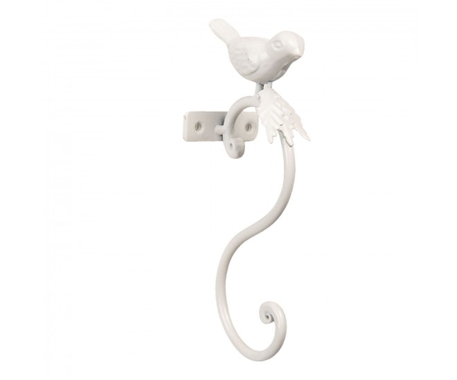 Bílý kovový háček s ptáčkem - 4*7*19 cm Clayre & Eef