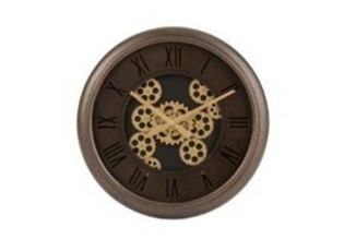 Nástěnné hodiny s kovovým rámem a zlatými ozubenými kolečky Jessamond - Ø 52*7 cm