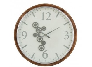 Velké nástěnné hodiny s dřevěným rámem a ozubenými kolečky Laudine L - Ø 75*6 cm