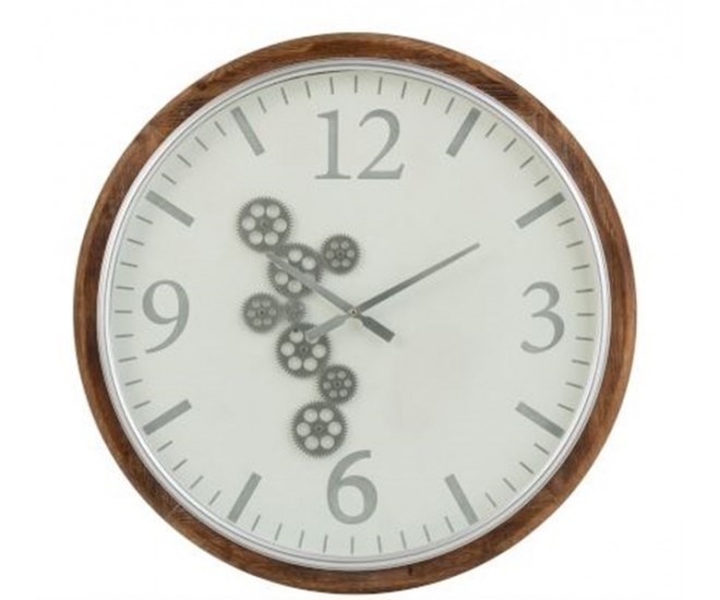 Velké nástěnné hodiny s dřevěným rámem a ozubenými kolečky Laudine L - Ø 75*6 cm J-Line by Jolipa
