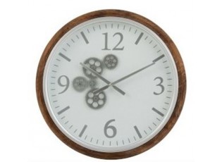 Nástěnné hodiny s dřevěným rámem a ozubenými kolečky Laudine S - Ø 52*7 cm