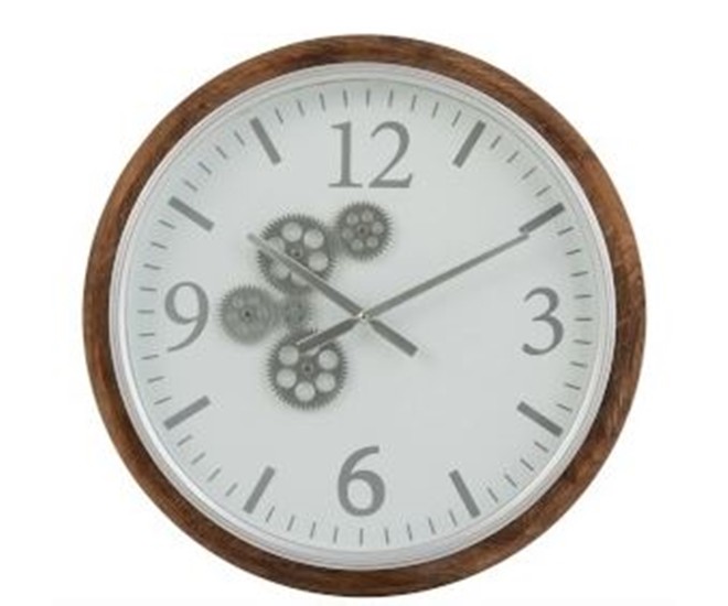 Nástěnné hodiny s dřevěným rámem a ozubenými kolečky Laudine S - Ø 52*7 cm J-Line by Jolipa
