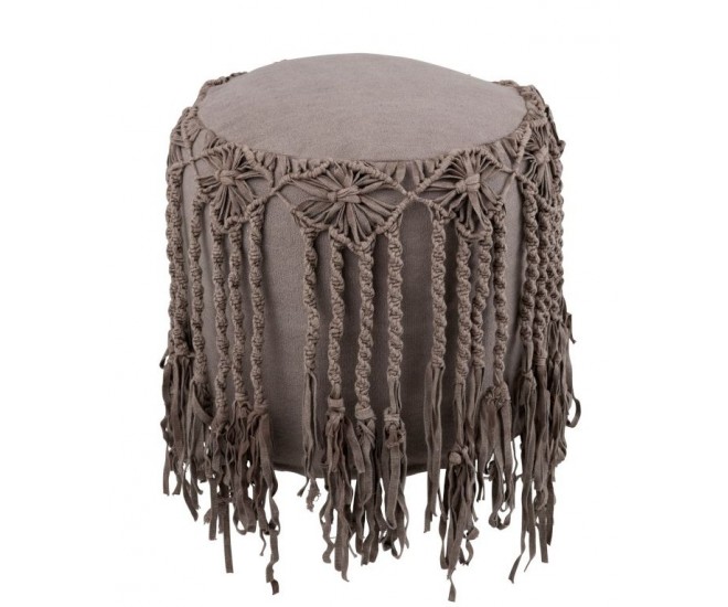 Bavlněný puf Macrame taupe - Ø 45*45cm J-Line by Jolipa