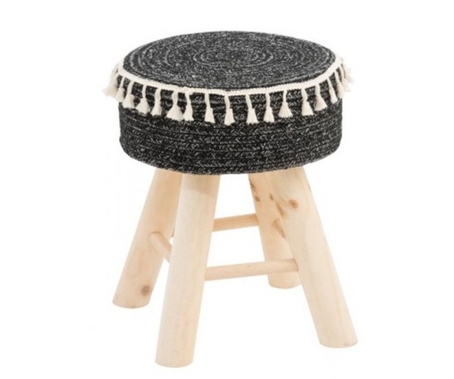 Černá stolička se střapci Round - 35*30*41 cm J-Line by Jolipa
