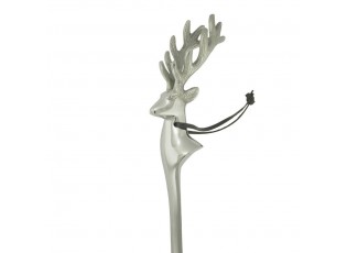 Stříbrná kovová obouvací lžíce s hlavou jelena Deer - 52*5*1cm