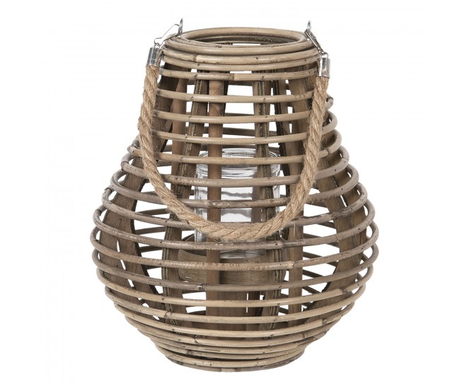 Šedohnědá dřevěná lucerna Milli - Ø 26*28 cm Clayre & Eef