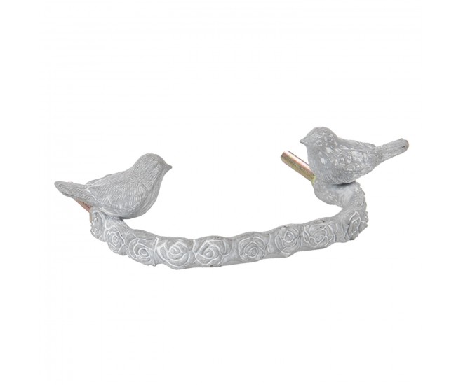 Šedá kovová úchytka s ptáčky - 13*3*8 cm Clayre & Eef