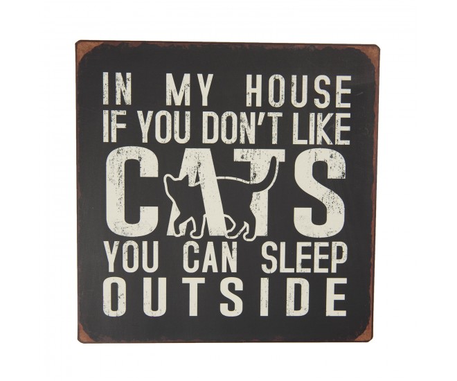 Černá kovová cedule CATS s patinou- 30*1*30 cm Clayre & Eef