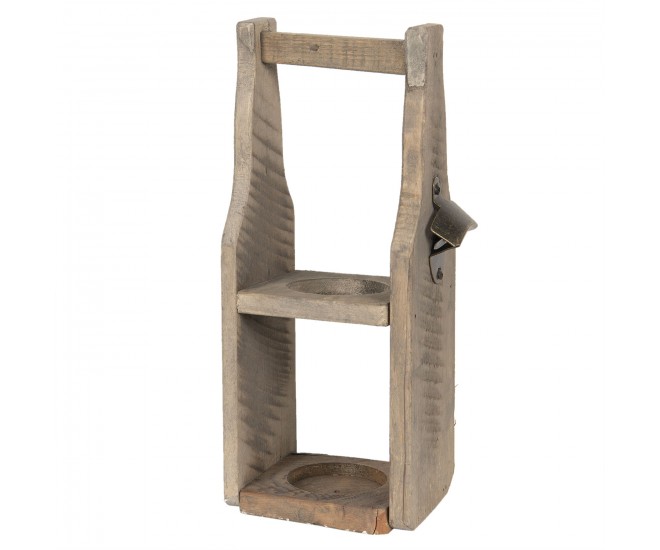 Dřevěná bedýnka na láhev s otvírákem - 15*12*38 cm Clayre & Eef