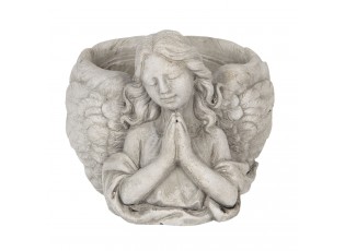 Šedý květináč s andělkou Anjel - 19*17*14 cm