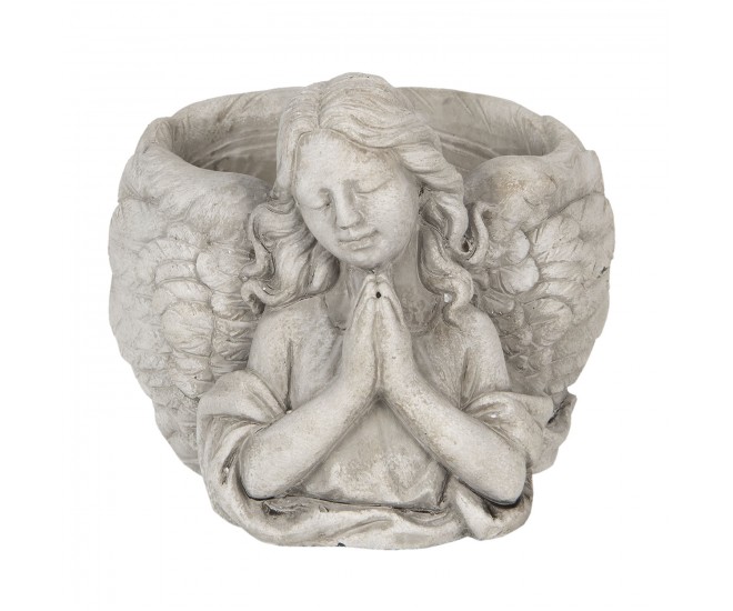 Šedý květináč s andělkou Anjel - 19*17*14 cm Clayre & Eef