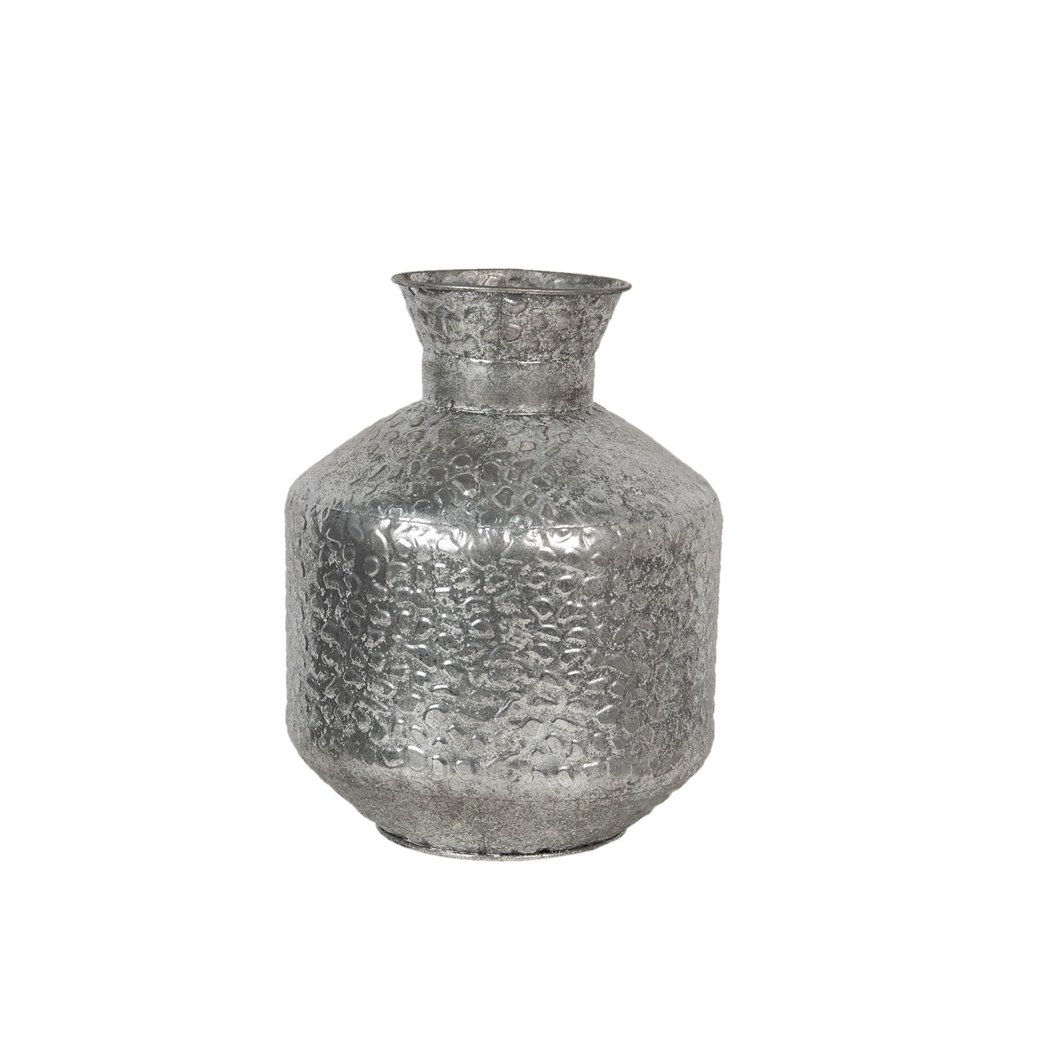 Stříbrná kovová váza s reliéfem Marquite – Ø 26*34 cm Clayre & Eef Stříbrná kovová váza s reliéfem Marquite – Ø 26*34 cm Clayre & Eef