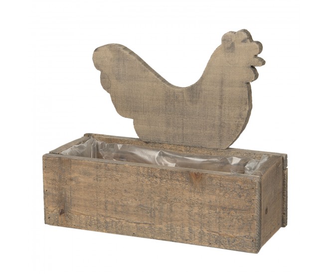 Dřevěný truhlík se slepičkou a patinou Eves - 30*13*24 cm Clayre & Eef