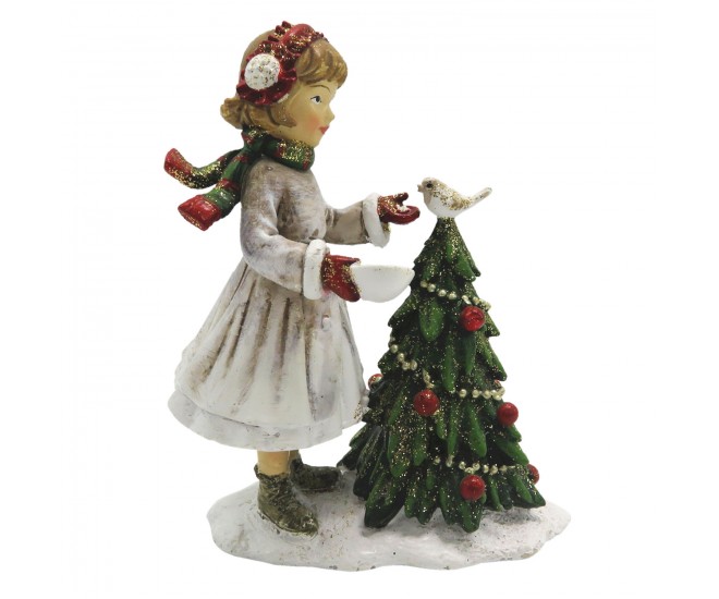 Dekorace děvče s vánočním stromečkem - 9*5*12 cm Clayre & Eef
