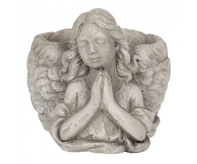 Šedý květináč s andělkou Anjel - 16*13*12 cm Clayre & Eef