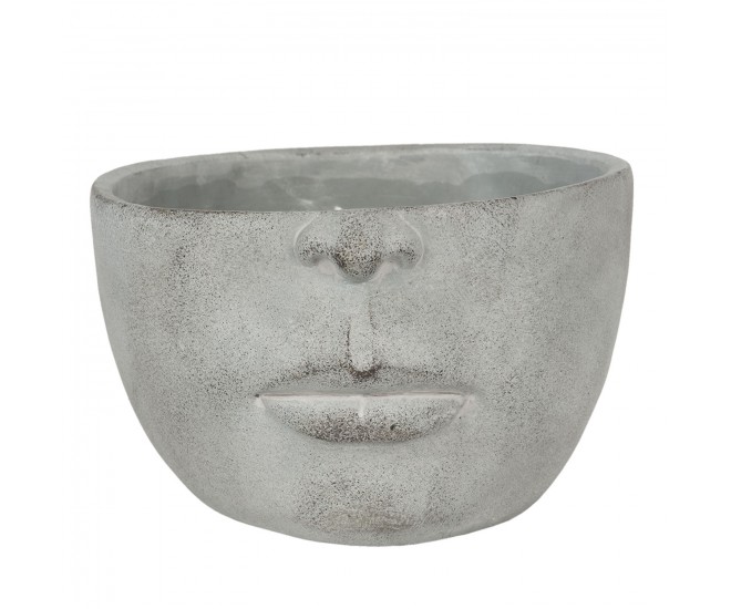 Šedý květináč hlava s ústy - 24*23*15 cm Clayre & Eef