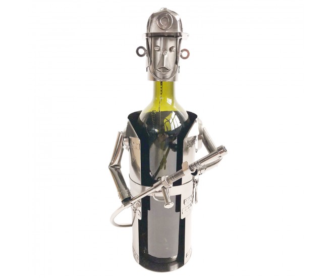 Kovový stojan na láhev vína v designu hasiče Chevalier - 17*12*22 cm Clayre & Eef