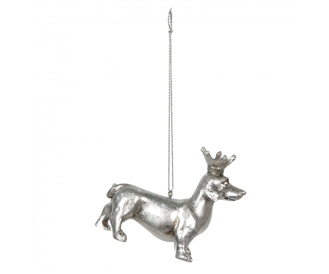 Stříbrná závěsná dekorativní ozdoba jezevčíka s korunkou - 8*3*6 cm