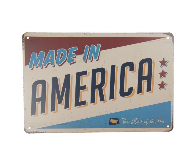 Středně velká kovová barevná cedule MADE IN AMERICA. Clayre & Eef