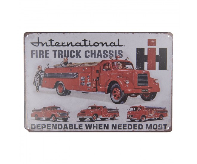 Kovová nástěnná cedule Fire Truck - 30*20 cm Clayre & Eef