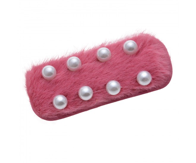 Růžová chlupatá spona do vlasů s perličkami Clayre & Eef