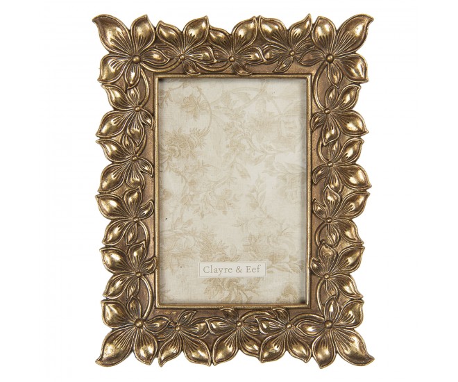 Zlatý fotorámeček s květinovými ozdobami - 18*2*22 cm / 10*15 cm Clayre & Eef