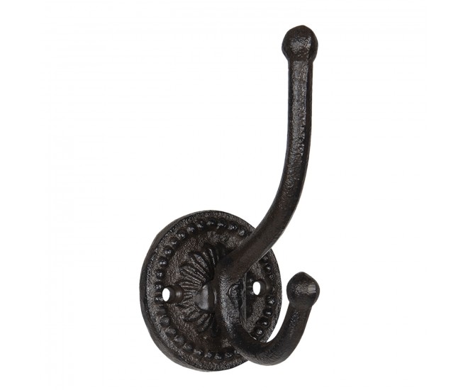 Hnědý nástěnný litinový háček - 6*6*13 cm Clayre & Eef