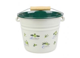 Krémový smaltovaný kyblík s bylinkami Herbs - Ø16*14cm - 1.5L