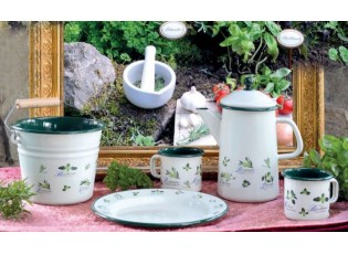 Krémový smaltovaný kyblík s bylinkami Herbs - Ø24*23cm - 6L