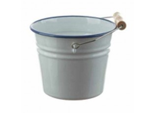 Bílý smaltovaný kyblík s modrou linkou White blue - Ø16*14cm - 1.5L