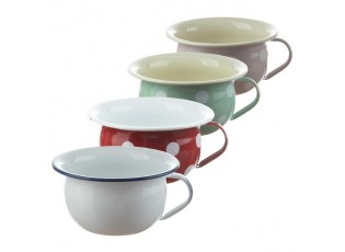 Bílá smaltovaná mísa s uchem White blue - Ø 18*10cm - 1L