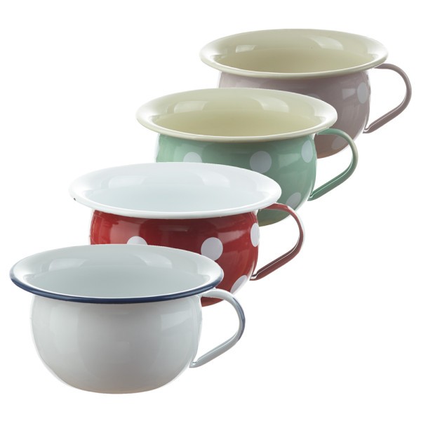 Bílá smaltovaná mísa s uchem White blue - Ø 18*10cm - 1L Münder Email Bílá smaltovaná mísa s uchem White blue - Ø 18*10cm - 1L Münder Email
