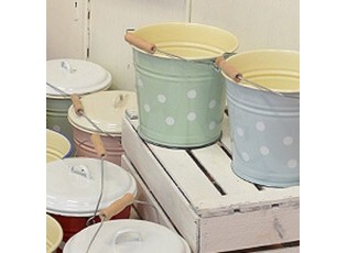 Modrý smaltovaný kyblík s puntíky Blue dot - Ø24*23cm - 6L